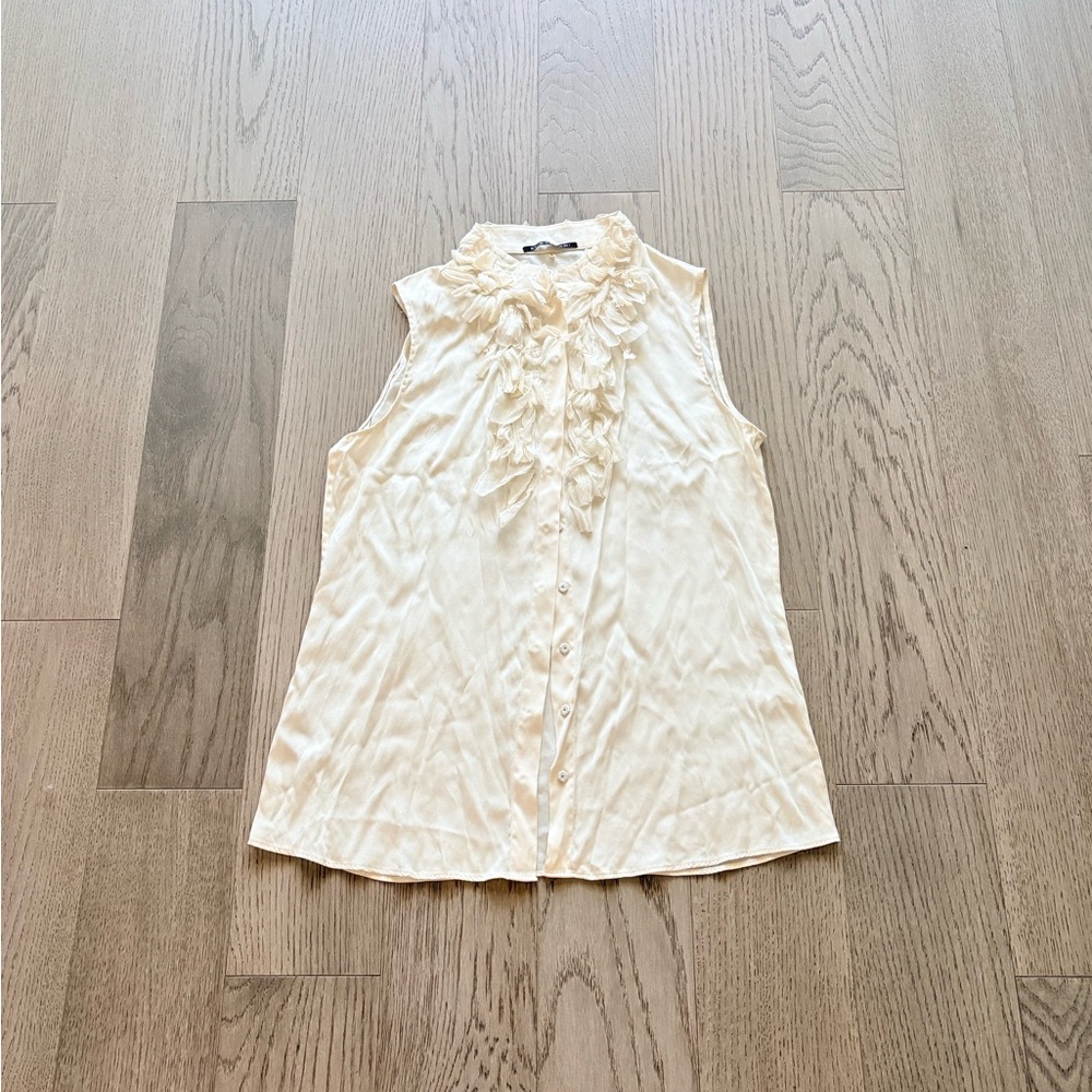 Elie Tahari Cream Ruffle-Trim Silk Blouse